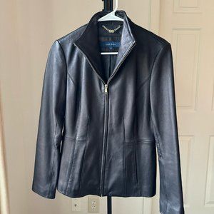 Cole Haan Women's Wing Collar Leather Jacket, Black, Small